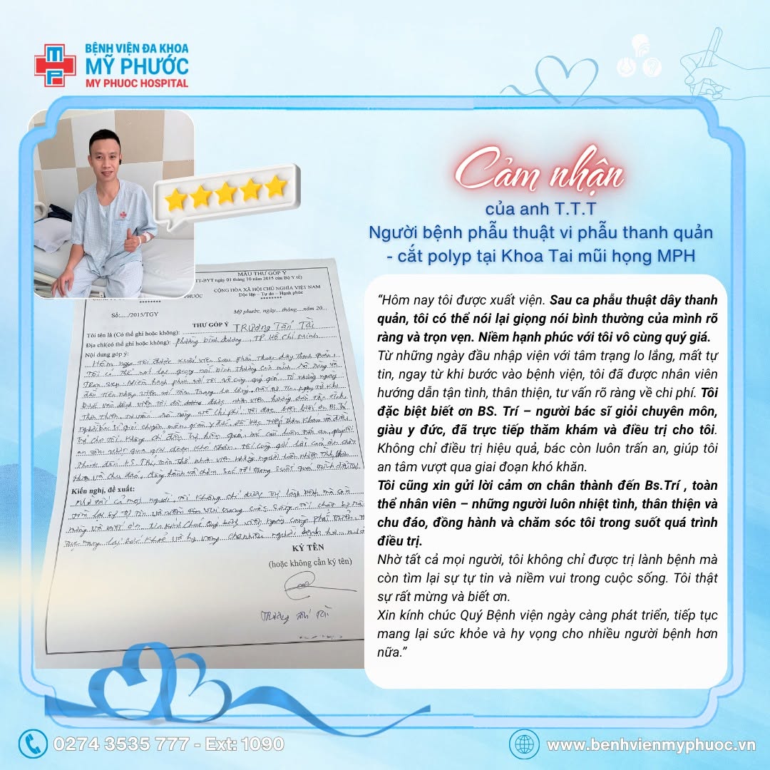 Thư cảm ơn tập thể và nhân viên Tai Mũi Họng - MPH